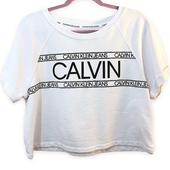 Calvin Klein Tops - NWT Calvin Klein White Logo Short Sleeve Crop Top Size Large